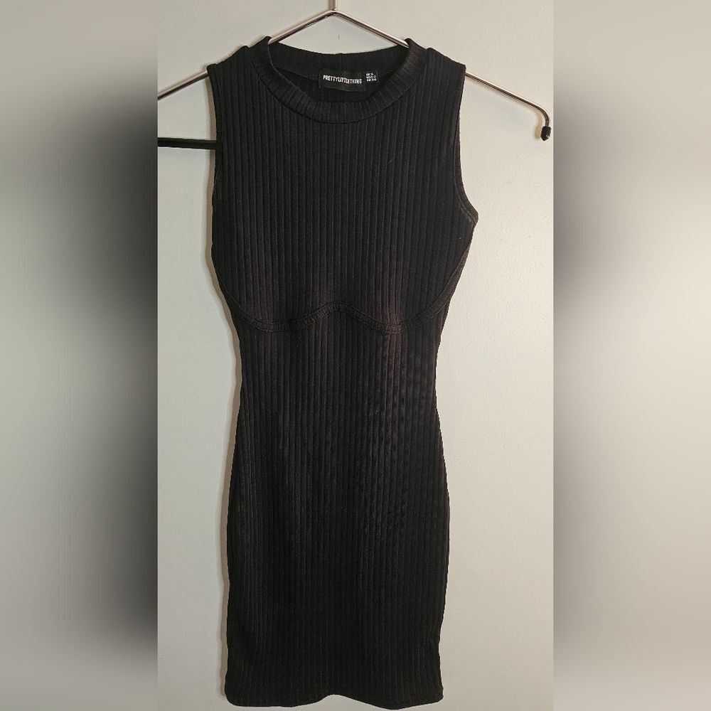 PrettyLittleThing Black Ribbed Mini Dress Size 6